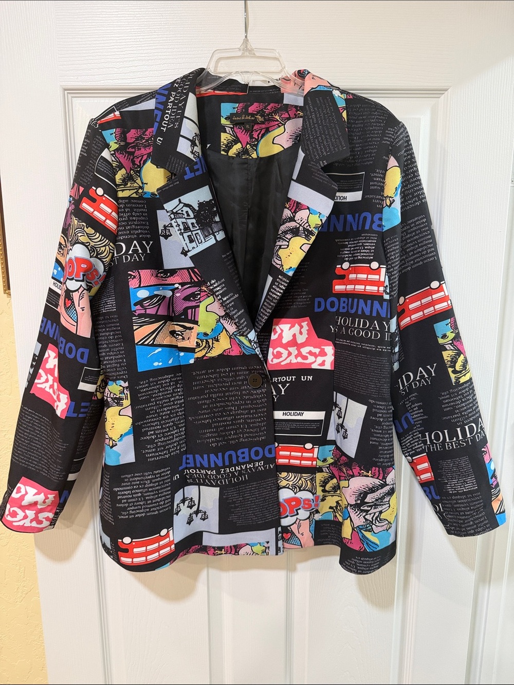 Black Multi-Graphic Print Women's Blazer Jacket
